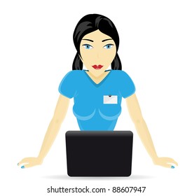 woman consultant with a laptop, vector