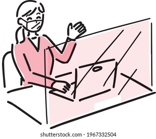Woman at the consultation desk simple touch illustration