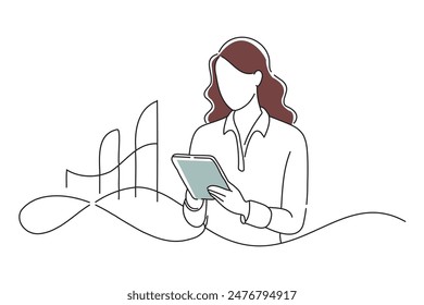 
woman consulting about asset management, doodle continuous line art vector illustration
