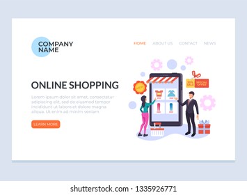Woman consumer character making purchasing in internet store shop. Online shopping e commerce concept. Vector flat cartoon graphic design banner poster web page illustration