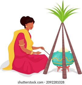 Woman cook traditional food semi flat color vector character. Sitting figure. Full body person on white. Prepare for holiday isolated modern cartoon style illustration for graphic design and animation