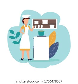 Woman cook. Vector illustration in a flat style.