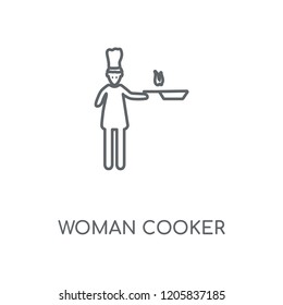 Woman Cooker linear icon. Woman Cooker concept stroke symbol design. Thin graphic elements vector illustration, outline pattern on a white background, eps 10.
