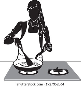 Woman Cooking, Front View Silhouette