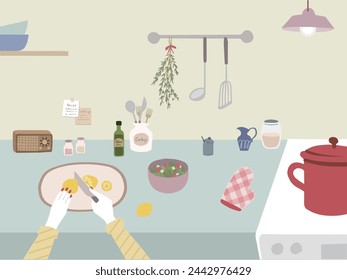 Woman cooking a healthy and organic meal in her home kitchen.