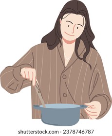 A woman is cooking for her family's dinner