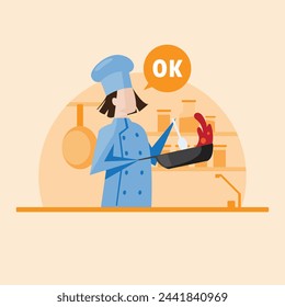 Mujer cocinando en la cocina , ilustrador de vectores.