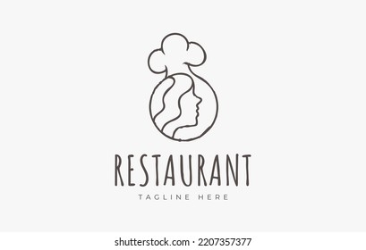 Woman Cooking Logo Design. Mom food Kitchen Icon Vector