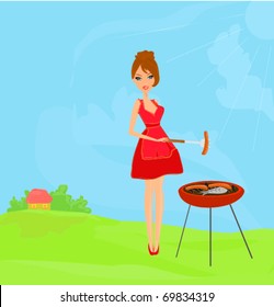 Woman cooking on a grill