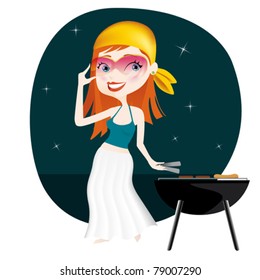 Woman cooking on a grill - Barbecue