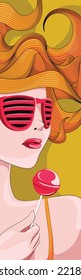 Woman With Cool Sunglasses Holding Lollipop