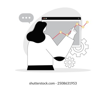 Woman is correcting increment data. digital improvement. Character design. Vector flat illustration