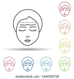 Woman, correction forehead in multi color style icon. Simple thin line, outline vector of anti age icons for ui and ux, website or mobile application
