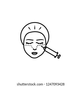 woman, correction on eye icon. Element of anti aging outline icon for mobile concept and web apps. Thin line woman, correction on eye icon can be used for web and mobile