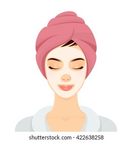 Woman With A Cosmetic Face Mask. Smiling Girl Portrait. Vector Illustration.