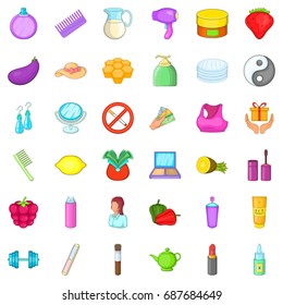 Woman cosmetic icons set. Cartoon style of 36 woman cosmetic ector icons for web isolated on white background