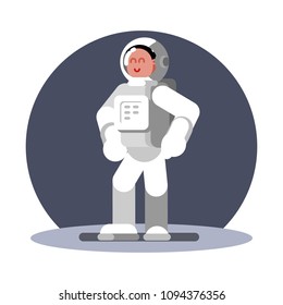 Woman cosmonaut in helmet standing