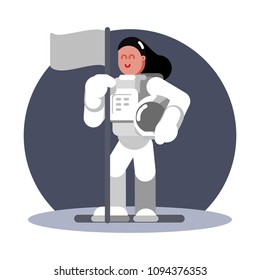 Woman cosmonaut standing with flag