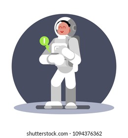 Woman cosmonauts hand computer
