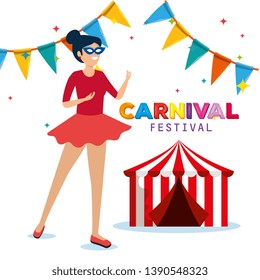 woman costume with circus and party banner