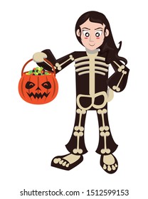 woman with costume of skull character vector illustration design
