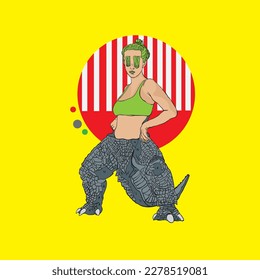 woman with costumes lizard vector ilustration