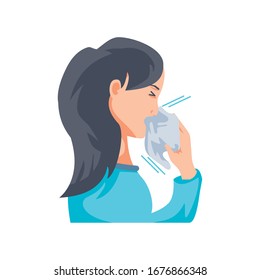 woman with cough on white background vector illustration design