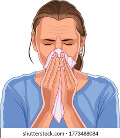 woman coughing with flu,cold, infection, allergy, sneezing