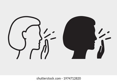 Woman coughing icon. Vector illustration isolated on white.