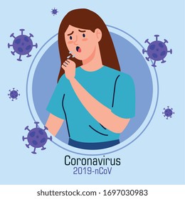 woman coughing sick of coronavirus 2019 ncov character vector illustration design