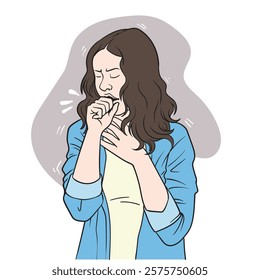 Woman coughing. Vector illustration in flat style. Flat style hand drawn vector illustration.
