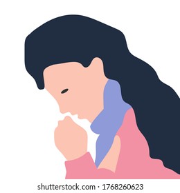 The woman is coughing. Vector image, eps 10
