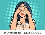 woman covered her eyes. Pop art retro vector illustration vintage kitsch