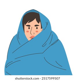 Woman covered in warm and soft blanket vector isolated. Cozy home feeling, lazy female character. Comfortable and peaceful lifestyle.