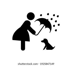 Woman covering dog with an umbrella vector icon.  Editable stroke. Symbol in Line Art Style for Design, Presentation, Website or Apps Elements, Logo. Pixel vector graphics - Vector