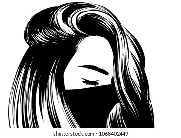 Woman Covering Face Black Turtleneck