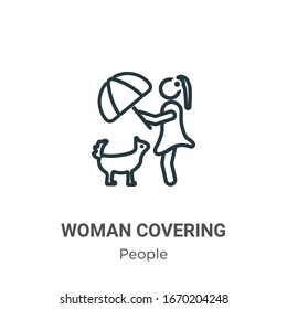 Woman covering outline vector icon. Thin line black woman covering icon, flat vector simple element illustration from editable people concept isolated stroke on white background