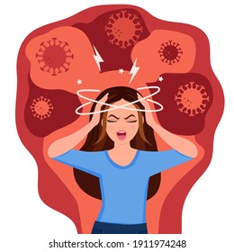 Woman. Covid-19 virus illustration. Pneumonia illustration panic attack. Psychology, solitude, fear or mental health problems concept.