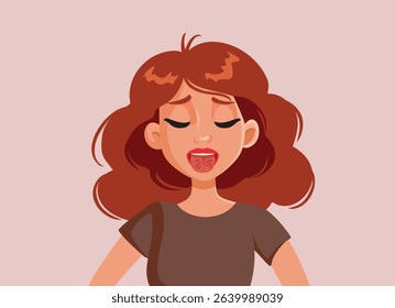 
Woman With a Cracked Tongue Vector Cartoon Illustration. Person suffering from a fissured tongue due to poor oral health  