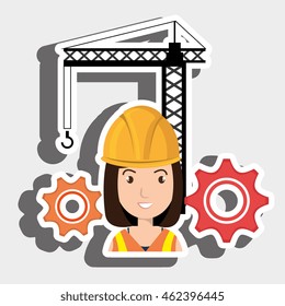 woman crane gears helmet vector illustration graphic