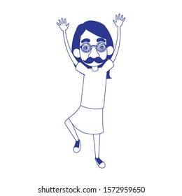 woman with crazy glasses and mustache icon over white background, vector illustration