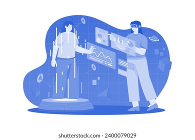 Woman creating metaverse avatar Illustration concept on white background