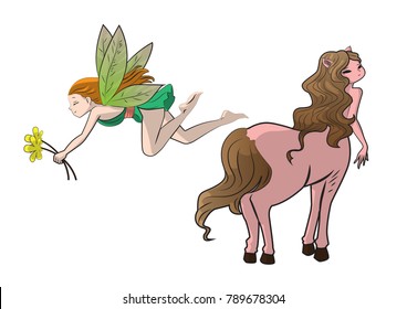 Woman creature in fairy tales like fairy and centaur. Vector illustration