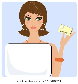Woman with credit card shopping on internet