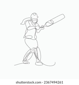 Woman cricket batsman continuous line drawing concept. Vector, illustration.