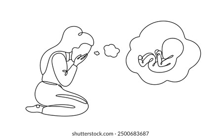 Una mujer llora porque no puede dar a luz a un niño. Infertilidad femenina. El deseo de dar a luz y dar a luz a un bebé. Ilustración vectorial.