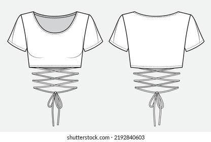 Woman crop top with drawstring detail technical drawing