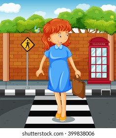 Woman crossing the road illustration