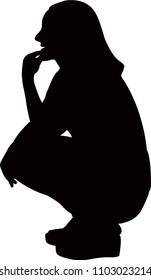 A Woman  Crouching, Silhouette Vector