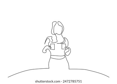 woman croupier model card game gambling one line art design vector